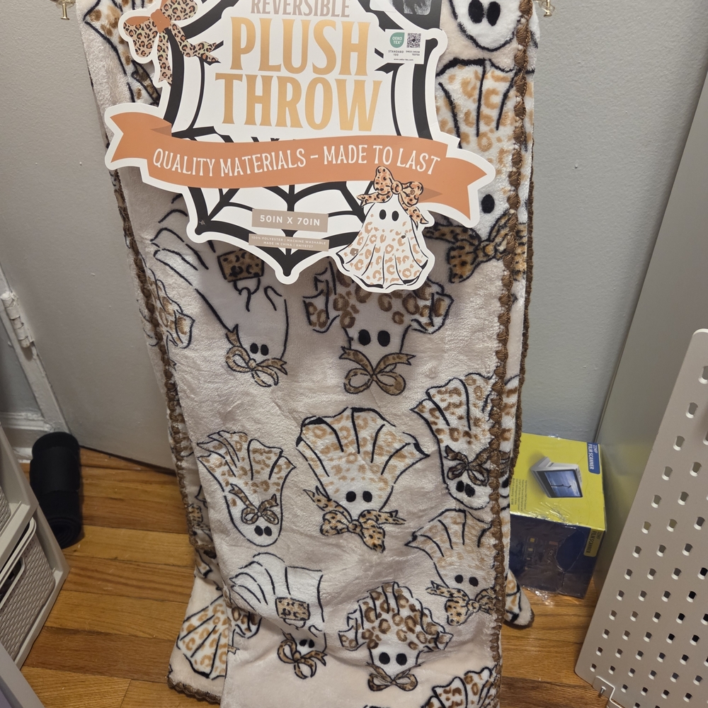Reversible Plush Throw with Ghost and Leopard Print